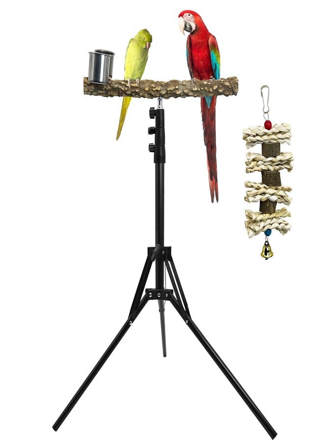 kathson 28-60inches Height Adjustable Bird Perch, Pepperwood Parrot Perch Stand with Feeding Cup, Multi-Purpose Bird Perches for Indoor and Outdoor Use, Designed for Small Medium Birds (3 PCS) - Image 1